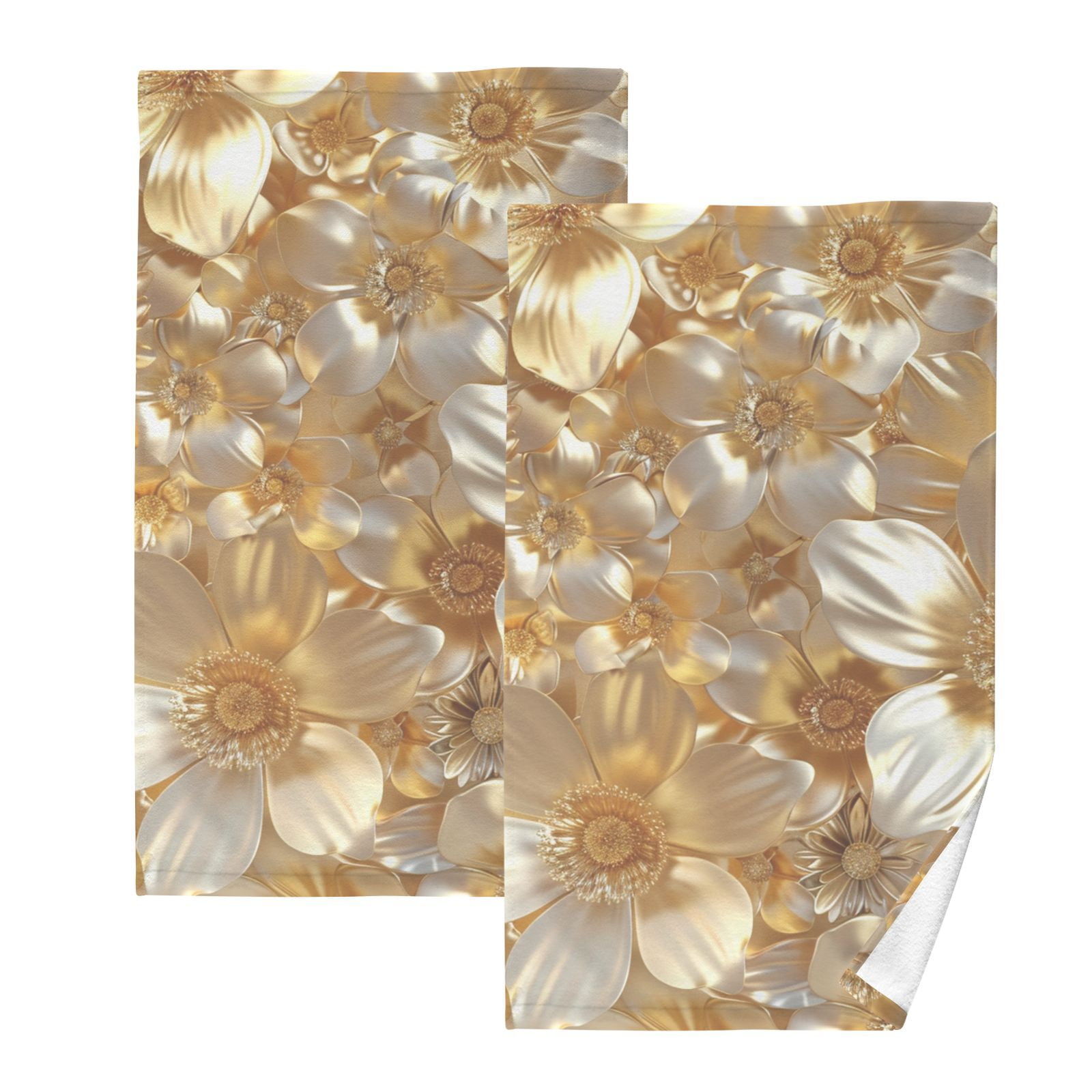 3d Gold Flowers Hand Towel Bath Towels Face Towels Cotton Absorbent for Home Hotel Spa Swimming Yoga Sports Decorative Towel Set of 2