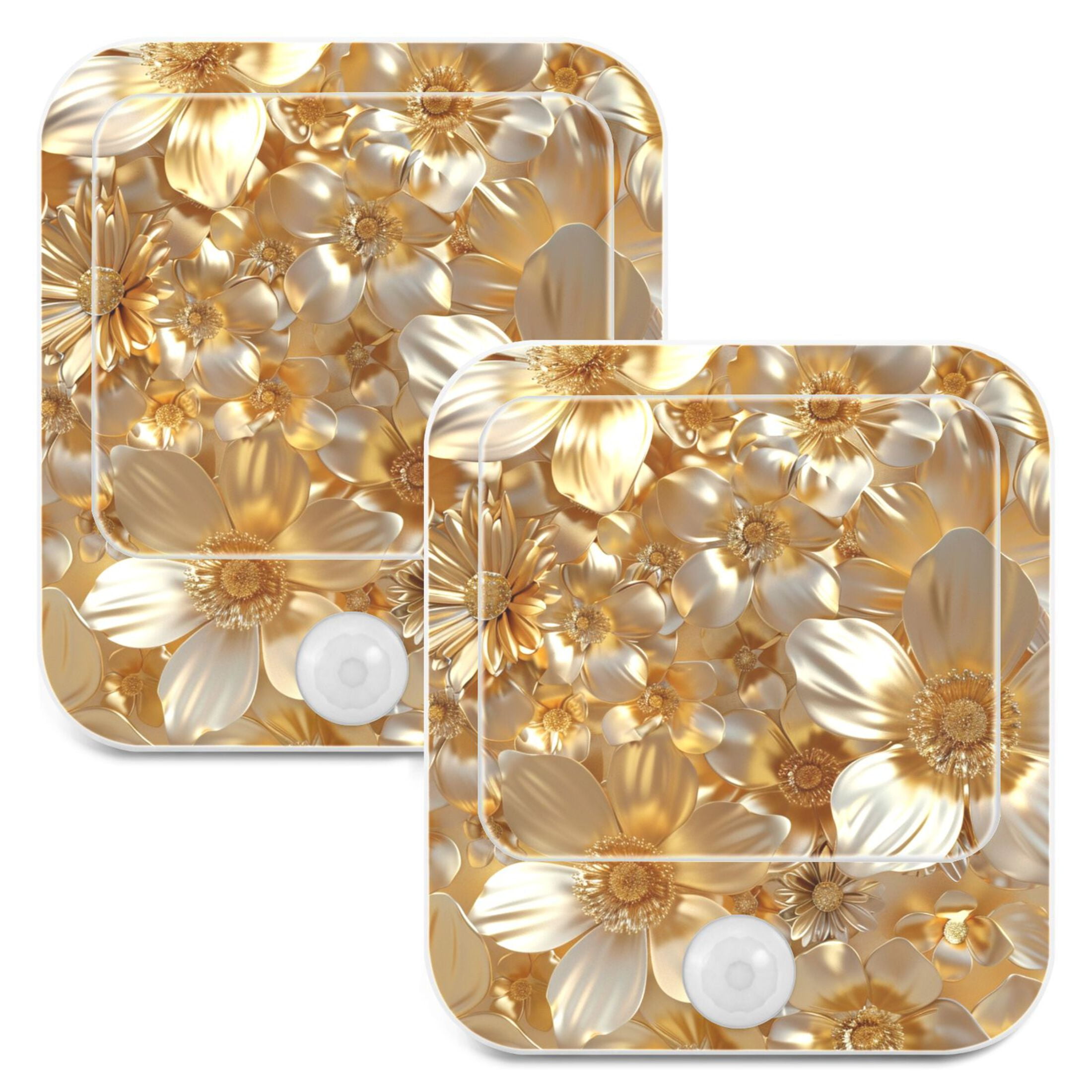 3d Gold Flowers Night Lights Plug into Wall LED with Auto Light Sensor Warm Light for Kids Hallway Bedroom Living Room Kitchen Bathroom Set of 2