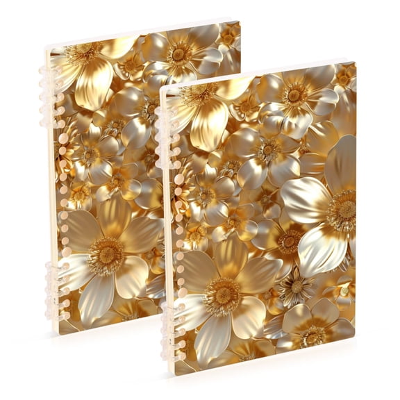 3d Gold Flowers Ring Binder Notebook Journey Note Diary College Ruled Spiral Notebook Study Loose Leaf Paper A5 60 Pages