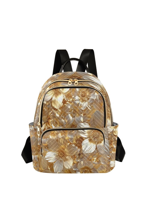 3d Gold Flowers Travel Laptop Backpack Casual Daypack Lightweight Bookbag Compartment for Business