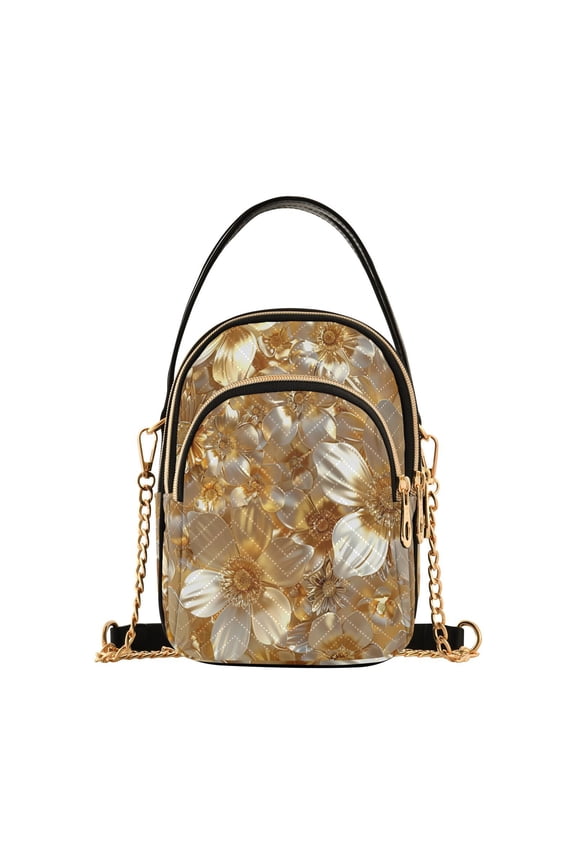 3d Gold Flowers Women Quilting Handbags Shoulder Bag Cross Body Bag with Crossbody Strap Hobo Bags Chain Strap