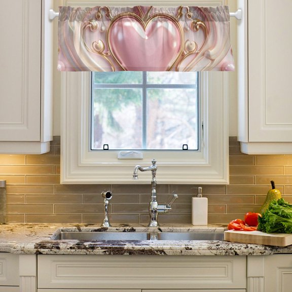 3d Hearts and Pearls Curtain Valances Farmhouse Design Window Treatment Decor Blackout Rod Pocket for Windows Living Room Kitchen 54" x 18"