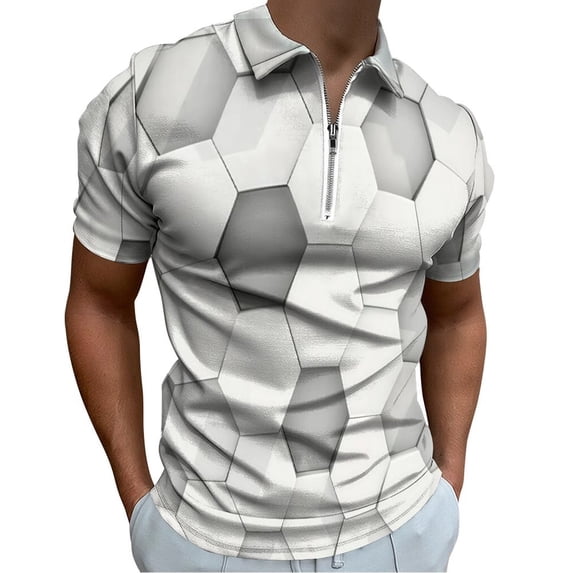 3d Hexagon Tile Brick Pattern Men Zipper T-shirt Summer Casual Short Sleeve T-shirt Top