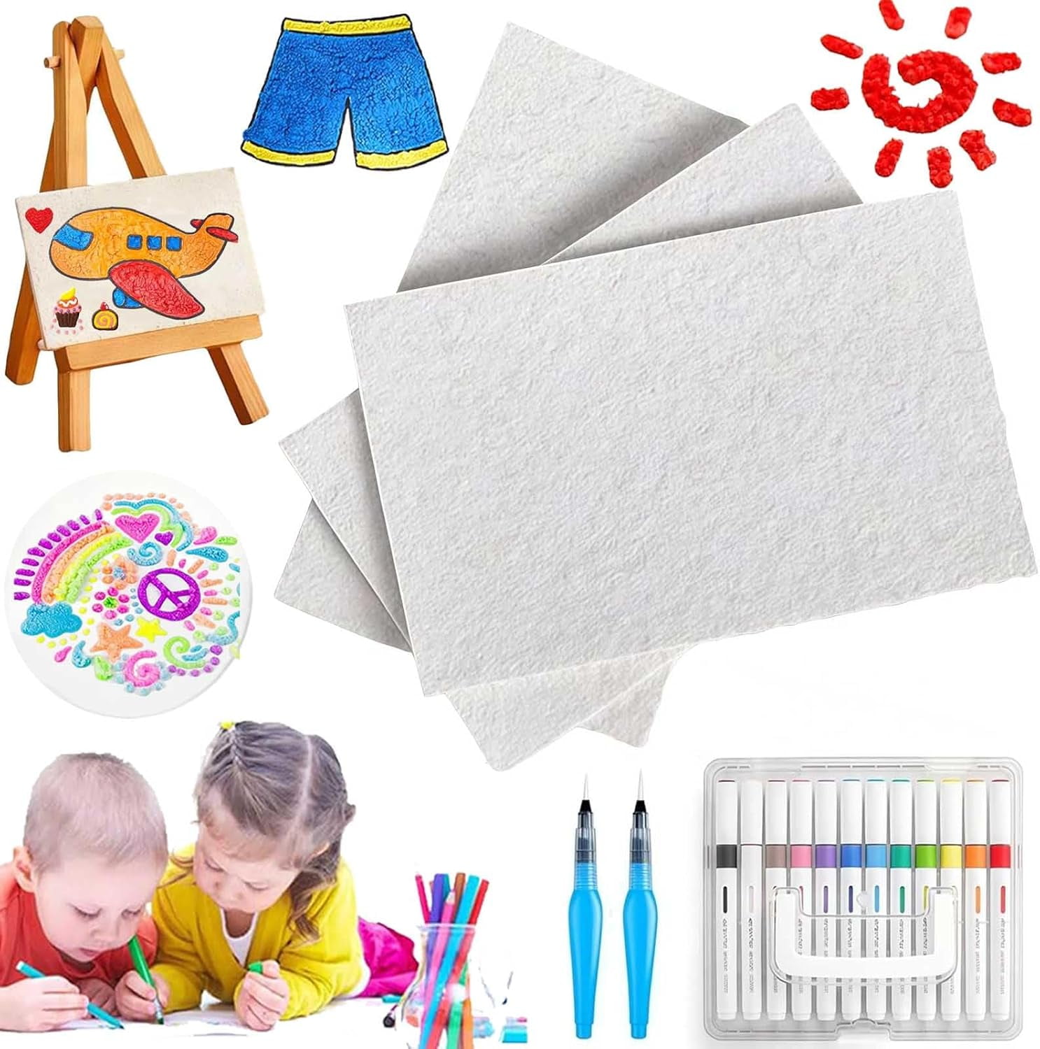 Magic Puffy Paint 3D Malset - 12 Farben Mit Schaumpapier & Staffelei