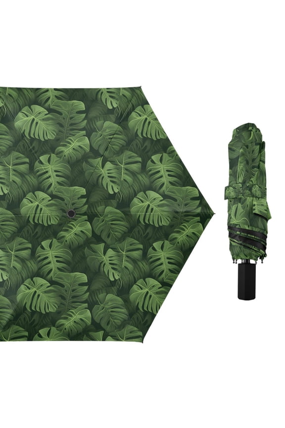 3d Monstera Leaves Compact Sun Umbrella Windproof Travel Umbrellas for Rain Strong Portable UV Protection