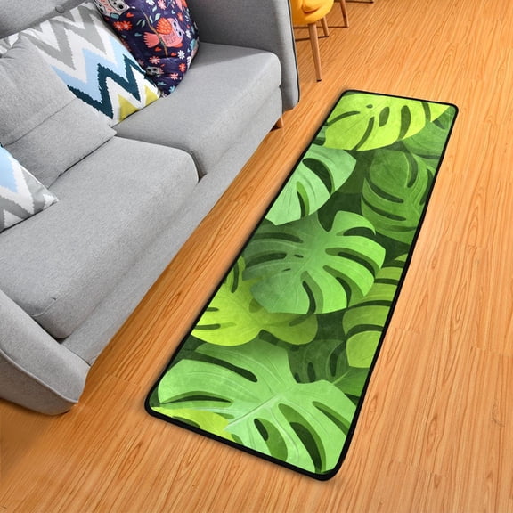 3d Monstera Leaves Long Floor Mat Runner Rug Area Mat Noise Reduction Water Absorbent Non-Slip 72" x 24"