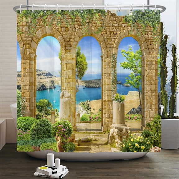 3d Moroccan style Shower Curtain European Architectural landscape Printed Waterproof Polyester Bathroom Curtain Decor With