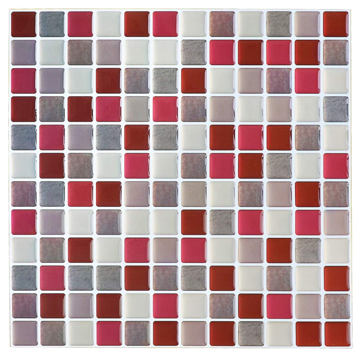 3d Mosaic Tile Sticker Removable Wallpaper Red  Self Adhesive Wall Tiles Bathroom For Kitchen Backsplash Pvc Square Decorative Vinyl Decals 4 Sheets