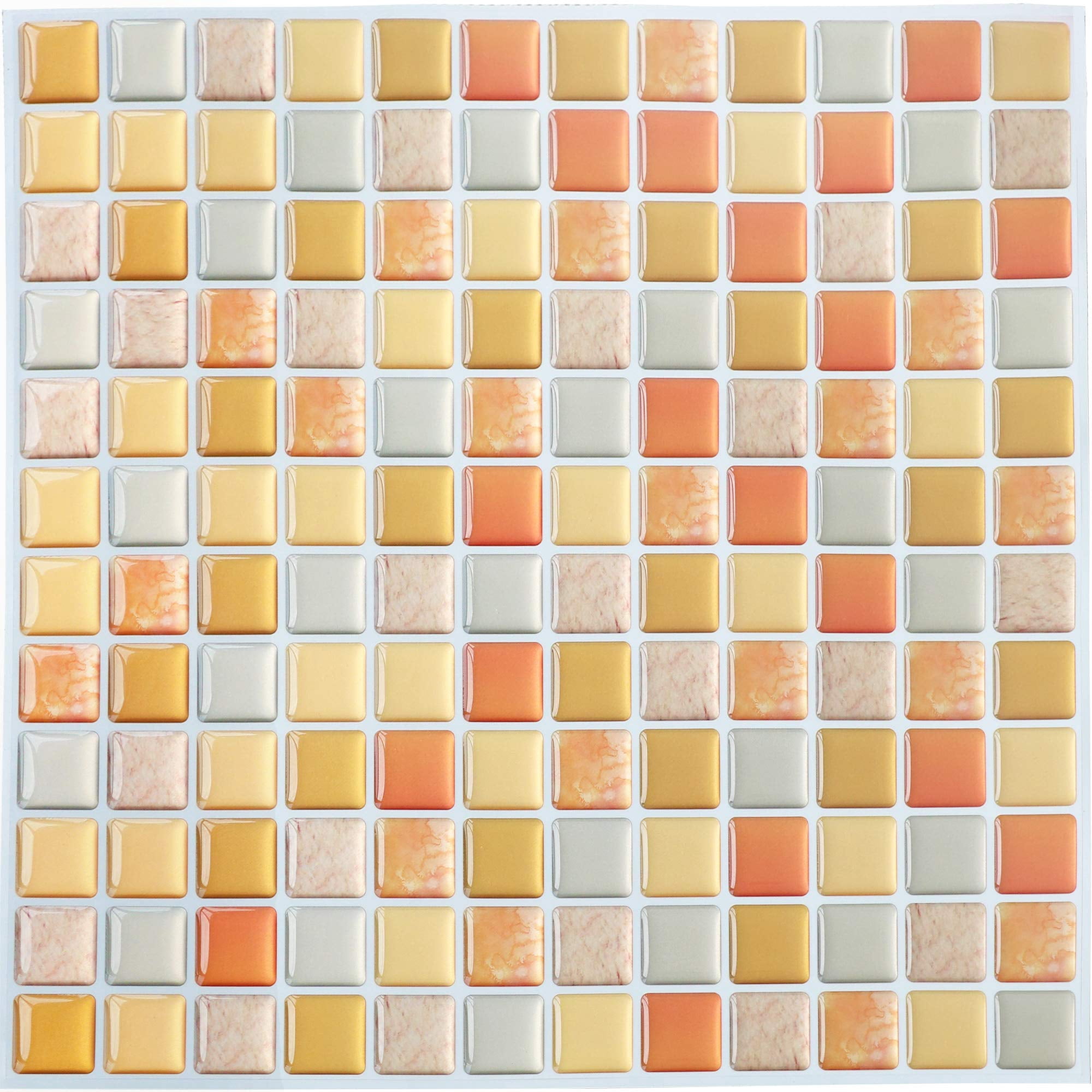 3d Mosaic Tile Sticker Removable Wallpaper Yellow  Self Adhesive Wall Tiles Bathroom For Kitchen Backsplash Pvc Square Decorative Vinyl Decals 4 Sheets