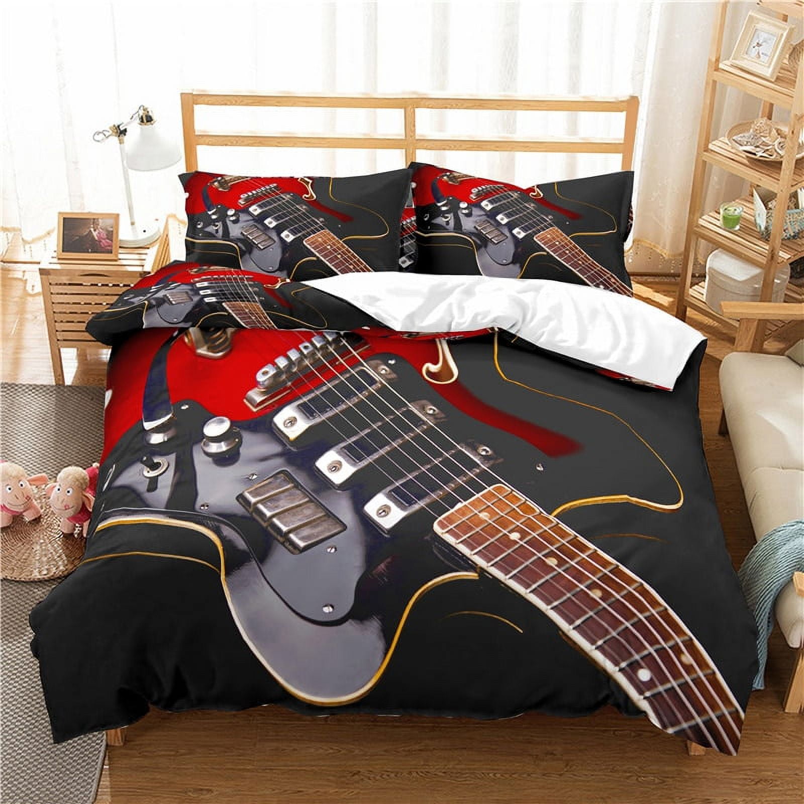 3d Music Notes Guitar Duvet Cover Set for Teens Adults Bedroom Decor 2