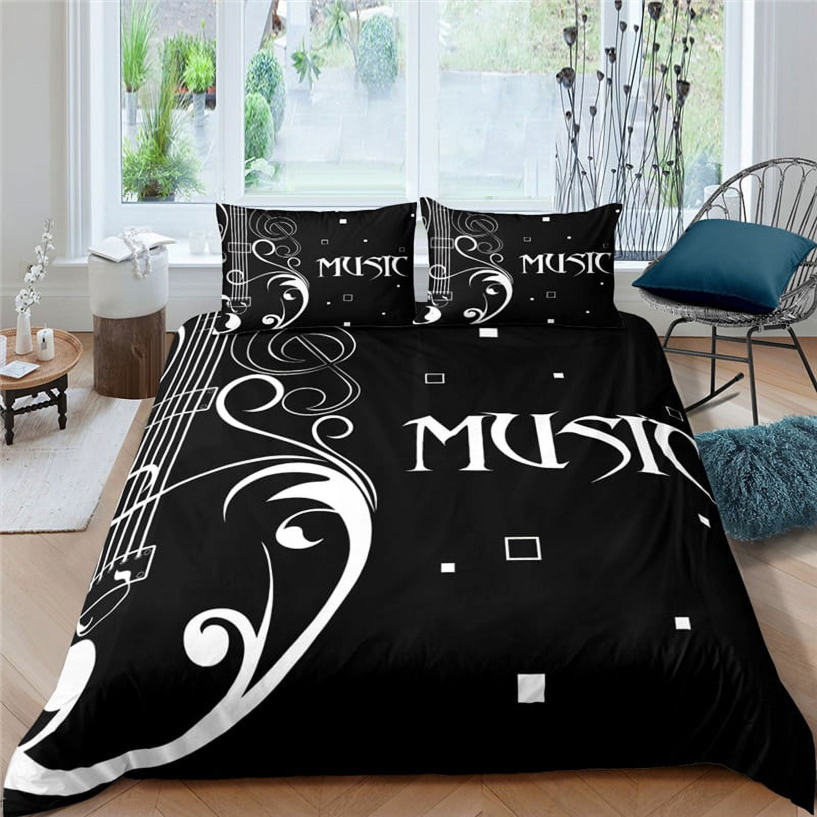 3d Music Notes Guitar Duvet Cover Set for Teens Adults Bedroom Decor 2