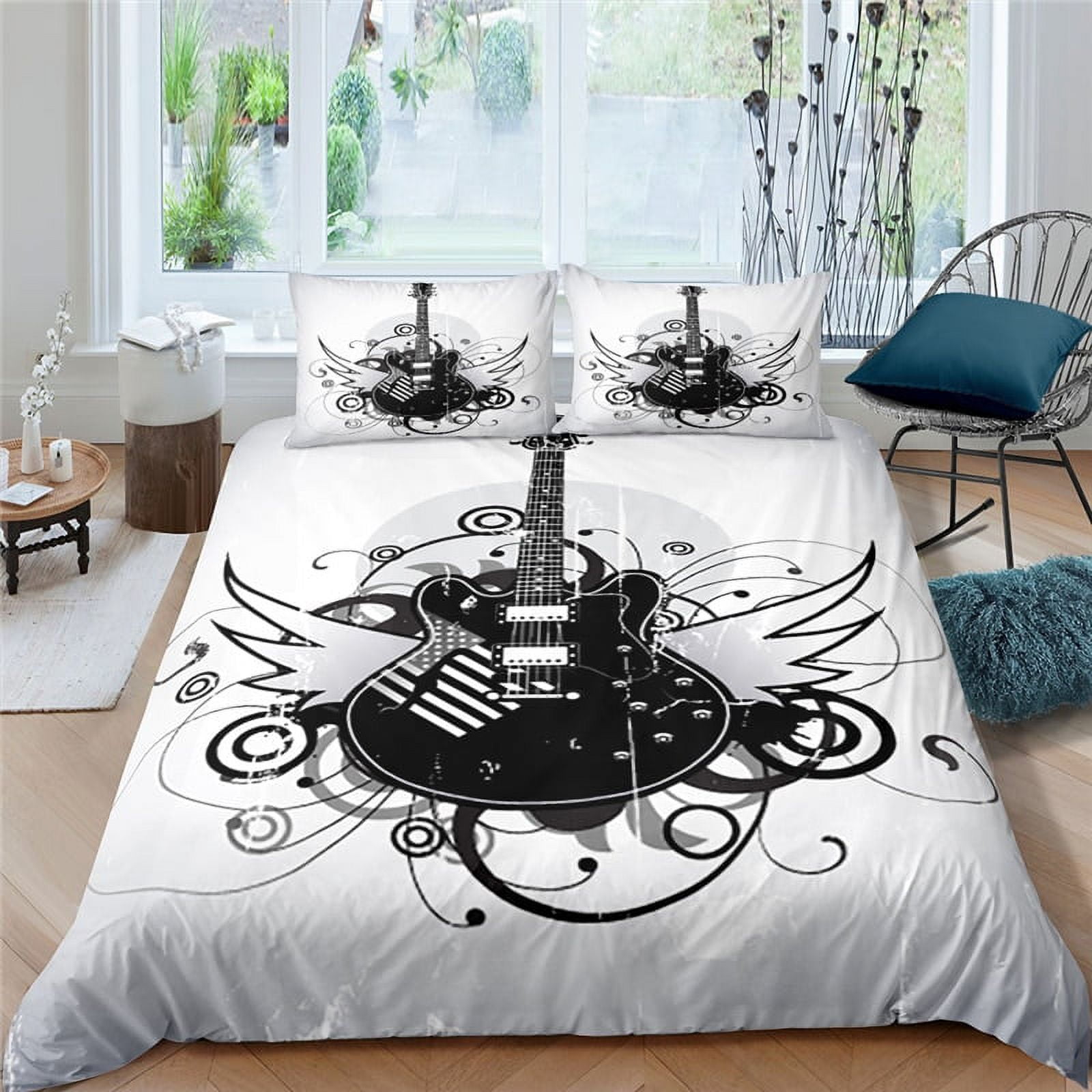 3d Music Notes Guitar Duvet Cover Set for Teens Adults Bedroom Decor 2