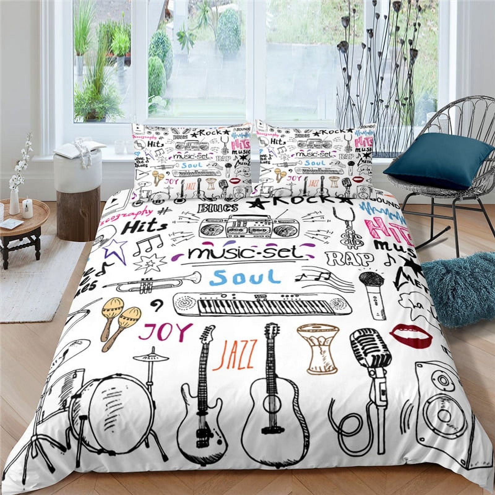 3d Music Notes Guitar Duvet Cover Set for Teens Adults Bedroom Decor 2