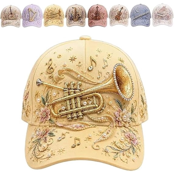 3d Musical Instrument Embroidery Cap, 3d Musical Instrument Embroidered Baseball Cap For Women Style Alternative, Printed Raised Dimensional Effects, Outdoor Travel Streetwear Hat