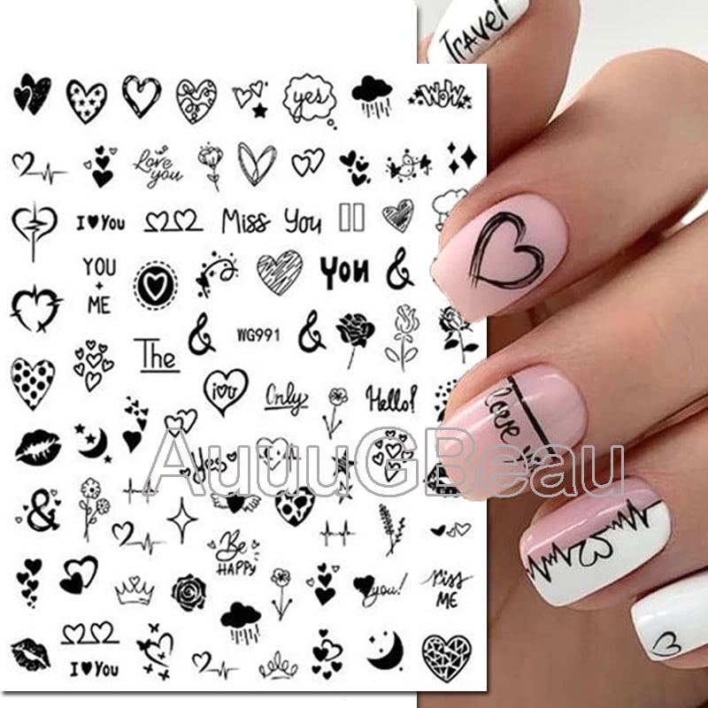 3d Nail Art Stickers Geometric Lines Faces Love Hearts Letters Leaves Stars Adhesive Sliders Nail Decals Decoration For Manicure