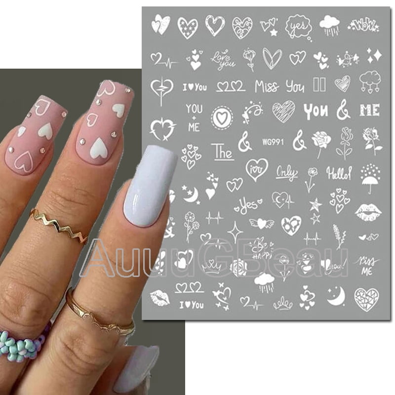 3d Nail Art Stickers Geometric Lines Faces Love Hearts Letters Leaves Stars Adhesive Sliders Nail Decals Decoration For Manicure