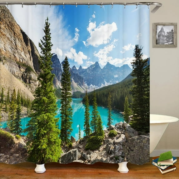 3d Natural Forest Landscape Printing Home Decoration Shower Curtain Trees Fabric Waterproof Bathroom Bath Curtain With Hook