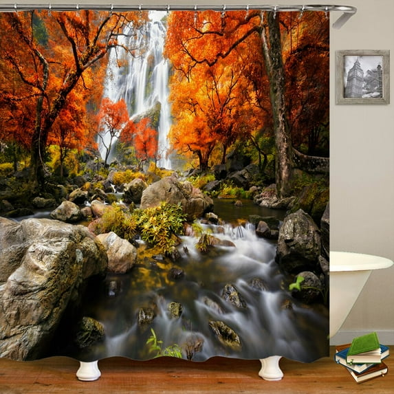 3d Natural Forest Landscape Printing Home Decoration Shower Curtain Trees Fabric Waterproof Bathroom Bath Curtain With Hook