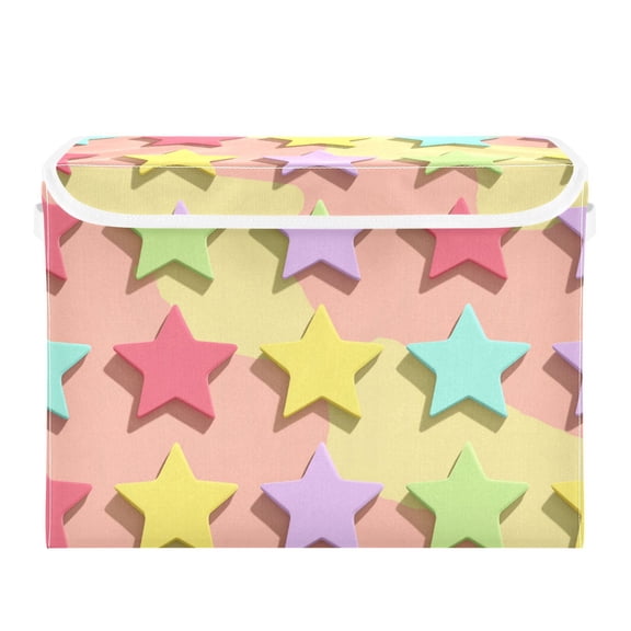 3d Pastel Cute Stars Foldable Storage Bins with Lids Handles Collapsible Storage Containers Tote Boxes 16.5 x 12.6 x 11.8 inches