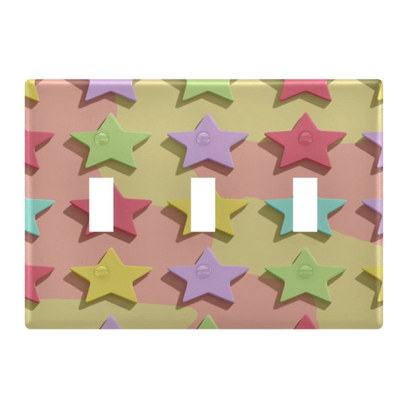 3d Pastel Cute Stars Light Switch Cover Electrical Outlet Cover Replaceable Wall Plates 3-Gang