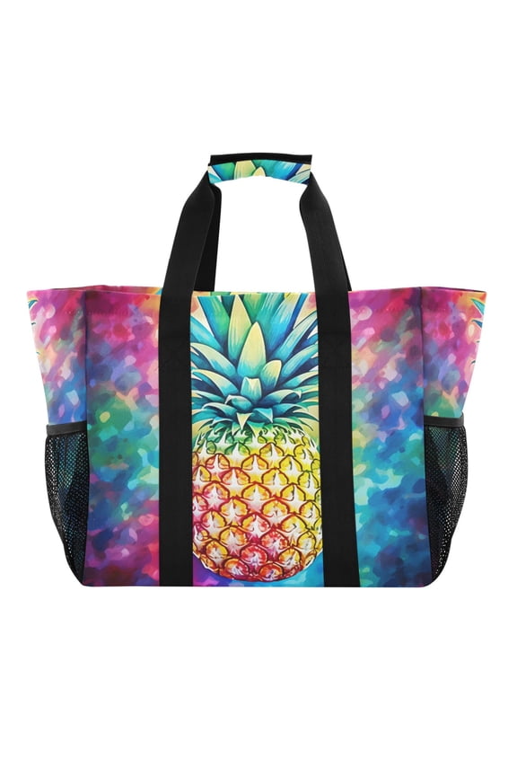 3d Pineapple Reusable Grocery Bags with Handle Side Pocket Waterproof Shopping Portable Tote