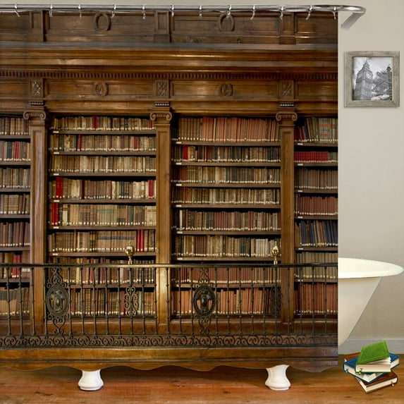 3d Printed Bathroom Curtains Nordic Retro Style Bookshelf Shower Curtain With Hook Home Decoration Waterproof Fabric Bath Screen