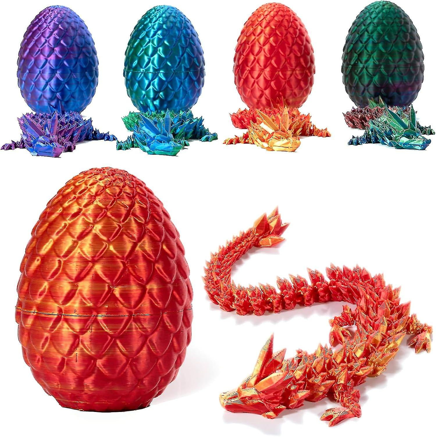 3d Printed Dragon In Egg, Full Articulated Dragon Crystal Dragon With Dragon Egg, Home Office Decor Executive Desk Toys, Adults Fidget Toys For Autism
