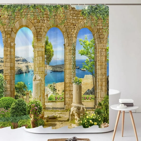 3d Printed Greek Style Retro Column Waterproof Bath Curtain European House Scenery Decor Bathroom Shower Curtains