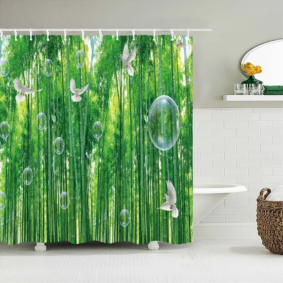 3d Printed Green Tropical Plants Shower Curtains Bathroom Waterproof Polyester Leaves Bath Curtain Shower Curtain Bath Screen