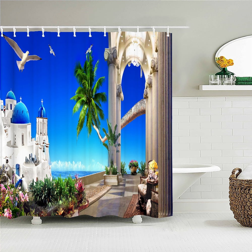 3d Printing Bathroom Curtains Garden Flowers Rural Landscape Waterproof ...