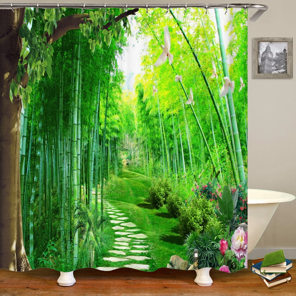 3d Printing Green Forest Waterfall Shower Curtains Waterproof Bathroom ...