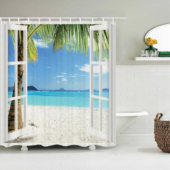 3d Printing Sea View Beach Shell Sea Surf Shower Curtains Bathroom Curtain Waterproof Polyester Cloth With Hook Bath Home Decor