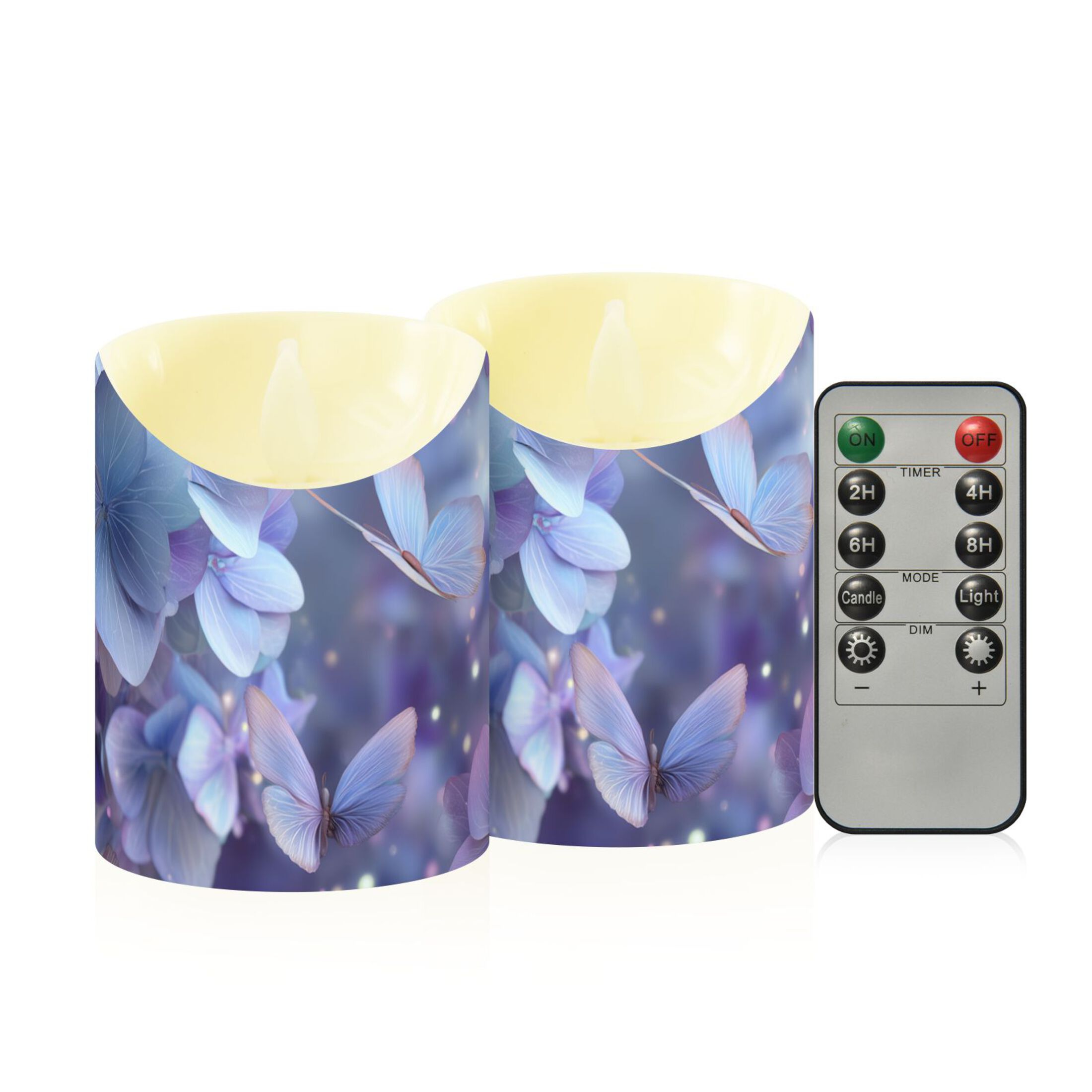 3d Purple Flowers with Butterflies Glitter Flickering Flameless Candles ...