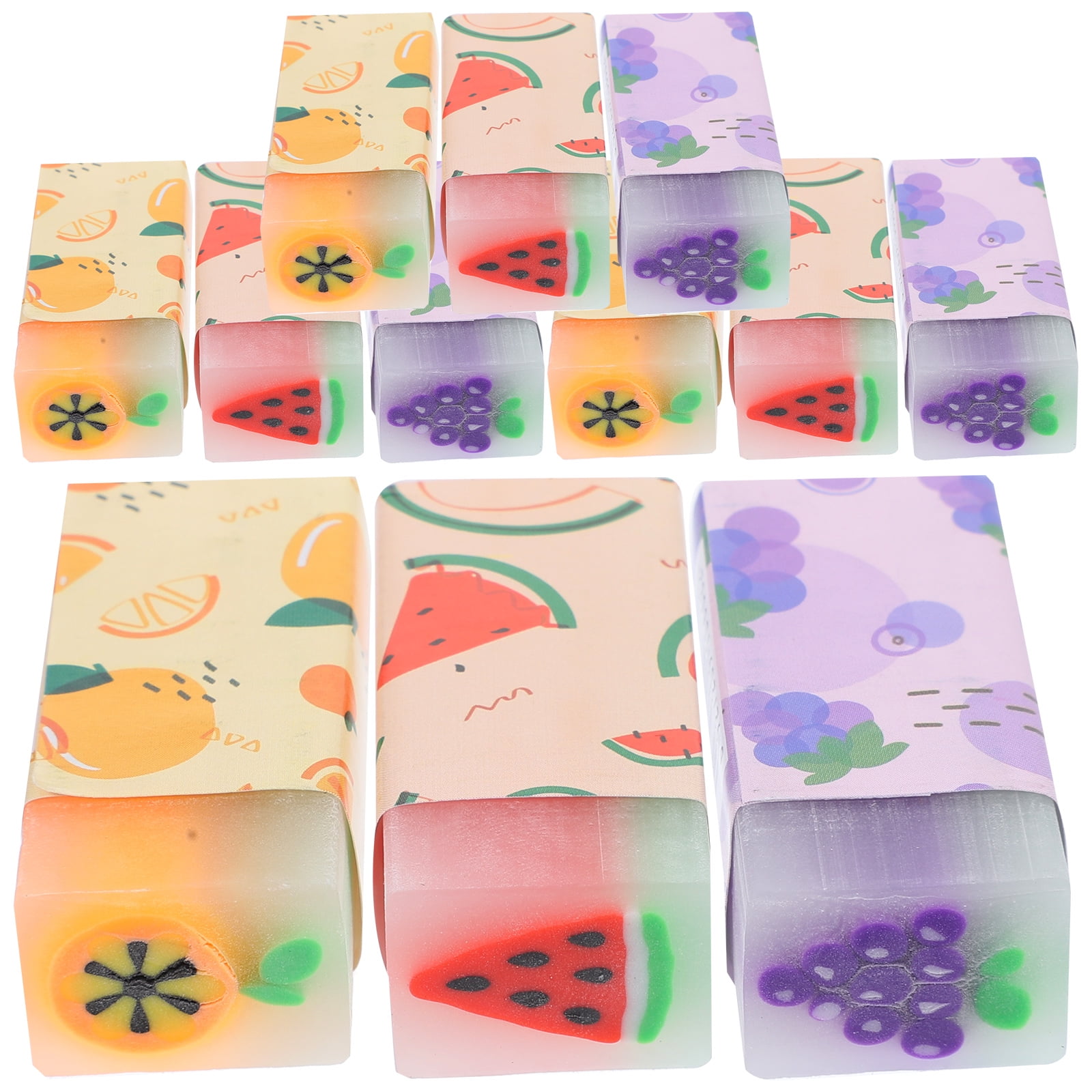 3d Puzzles for Kids 12 Pcs Fruit Eraser Cute Erasers Rectangular Shaped