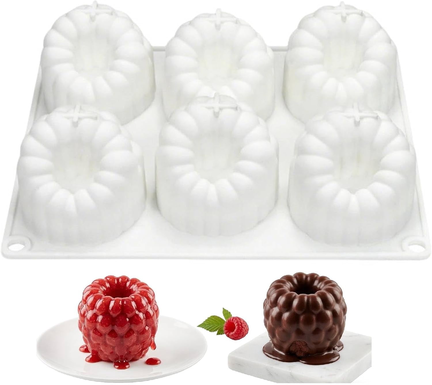 3d Raspberry Silicone Mold for Mousse Cake, 6 Cavity Strawberry Pudding ...