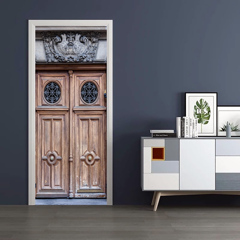 3d Realistic Wooden Door Sticker HD Printing Customizable Size Pattern ...