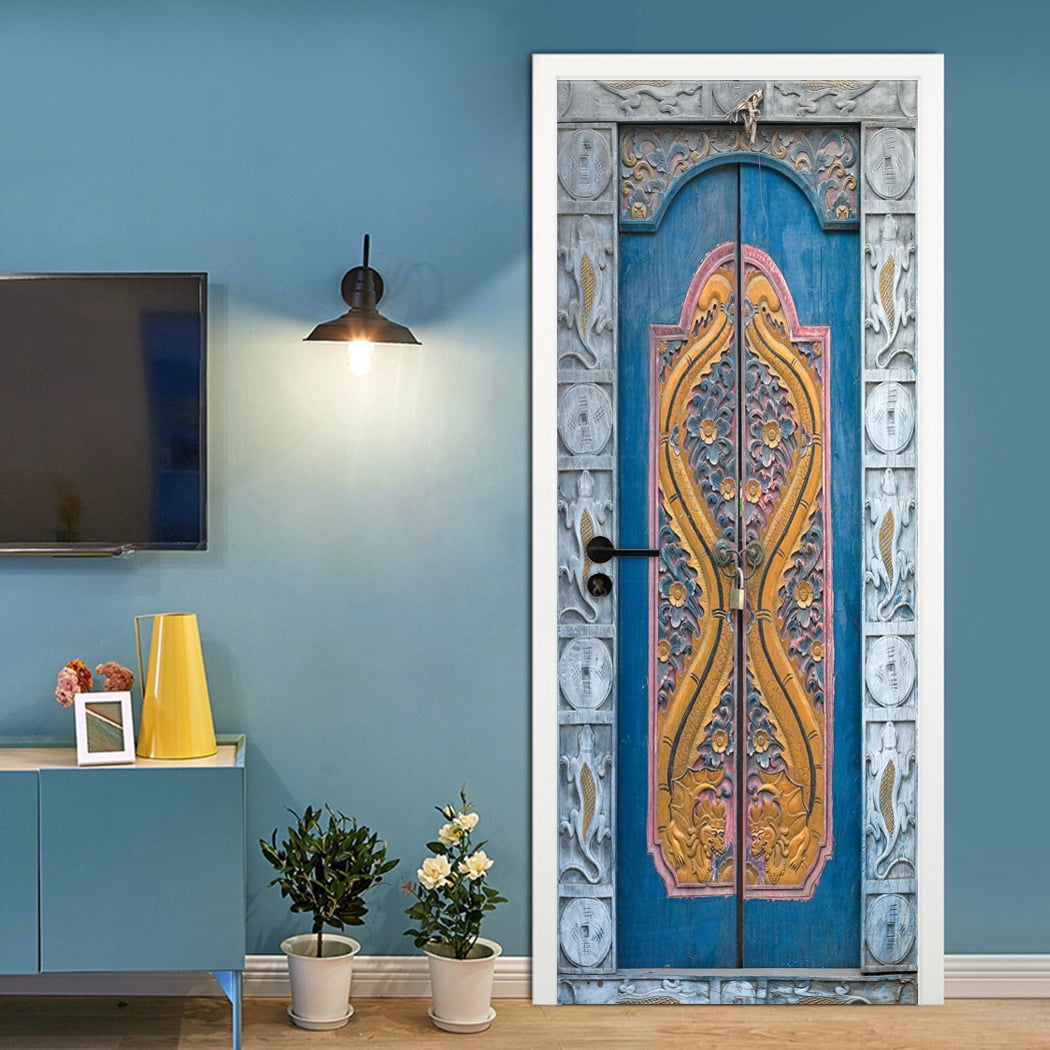 3d Realistic Wooden Door Sticker HD Printing Customizable Size Pattern ...