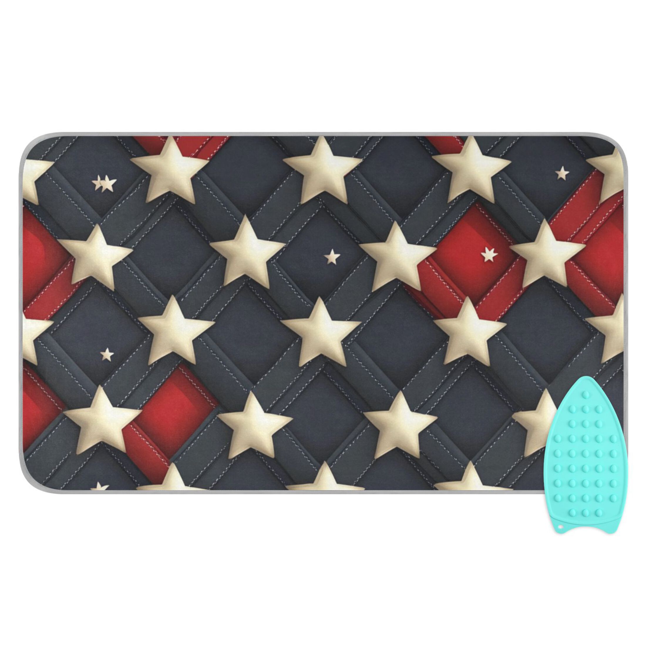 3d Red Blue Plaids Stars Ironing Mat Blanket Portable Travel Ironing Pad Heat Resistant Pad 47.2" x 27.6”