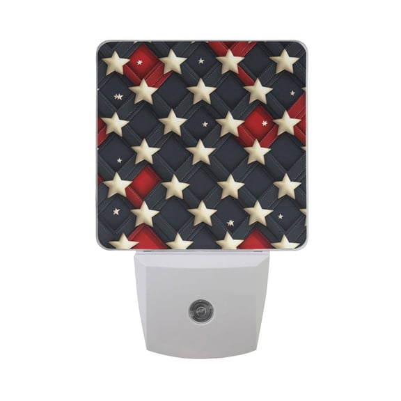 3d Red Blue Plaids Stars LED Night Light with Smart Sensor Plug Into Wall Dusk to Dawn 2 packs