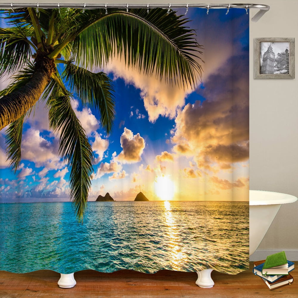 3d Seascape Beach Printed Fabric Shower Curtains Bathroom Curtain Bath ...