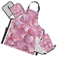 thumbnail image 1 of 3d Seashells 5 Pcs Kitchen Set Heat Resistant Oven Mitts and Non-Slip Pot Holders with Adjustable Cooking Apron, 1 of 6