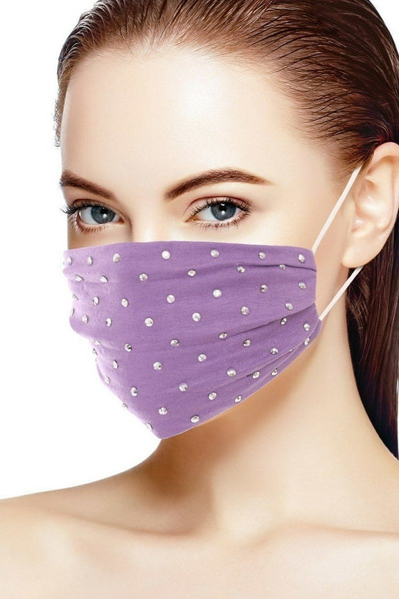 3d Shiny Silver Metal Studs Cotton Fashion Face Mask Lavender