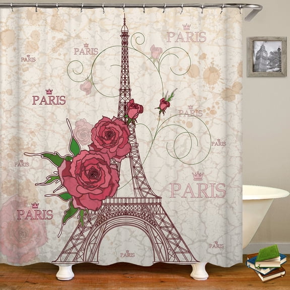 3d Shower Curtains Flowers Paris Tower Waterproof Bathroom Curtain With 12 Home Decoration Washable Polyester Bath Screen