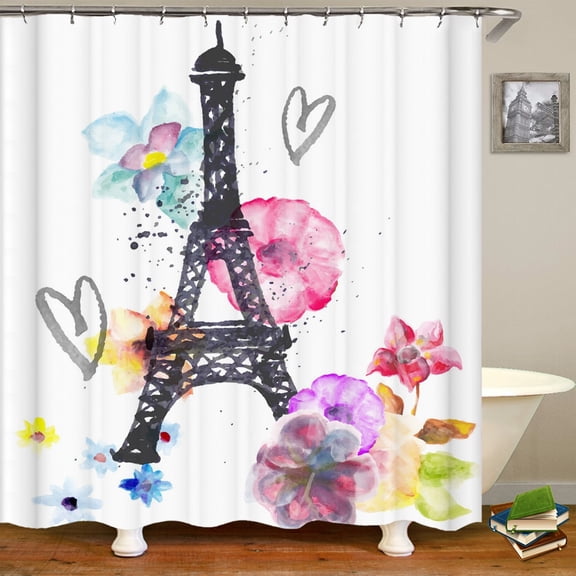 3d Shower Curtains Flowers Paris Tower Waterproof Bathroom Curtain With 12 Home Decoration Washable Polyester Bath Screen