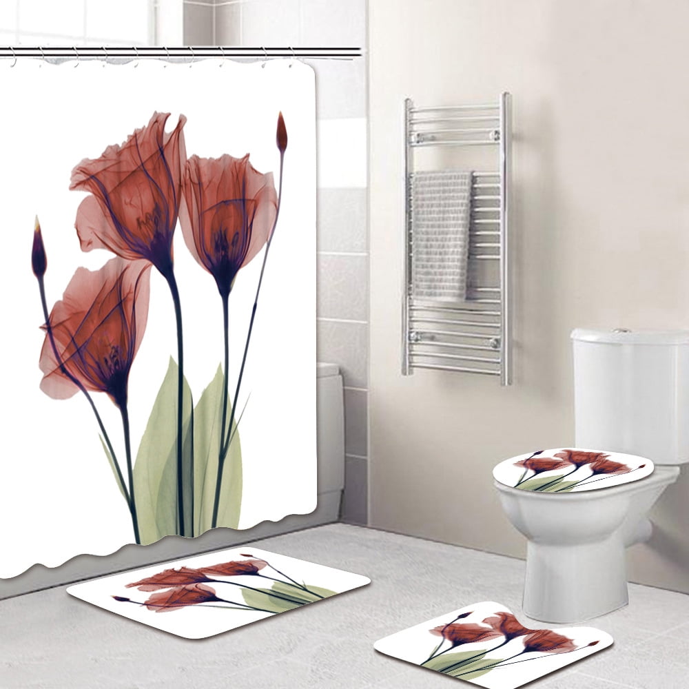 3d Shower Waterproof Bathroom Shower Curtain Bathroom Polyester Bath Curtain Floor Mat Digital ...