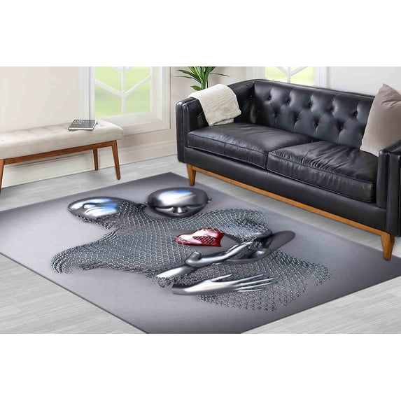 3d Silver Couple Rug, Kuman Rug, Romantic Couple Rug, 3d Metallic Rug, Lover Gift Rug, Valentines Day Gift, 3D Printed Rug, Thin Soft Rug, 2.3'x3.3' - 70x110 cm
