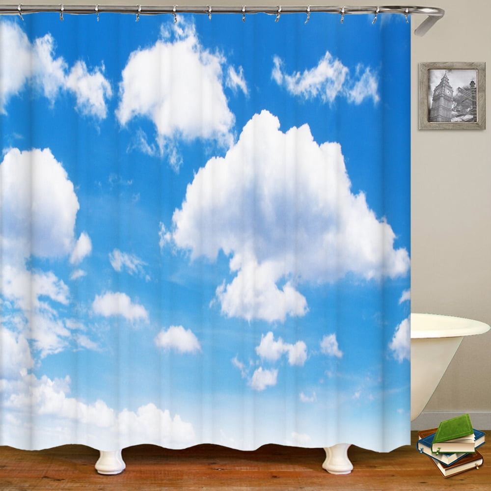 Cloud Smile Pattern Print Bathroom Shower Curtain