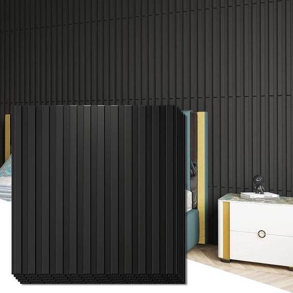 3d Slat Wall Panel, 3D Fluted Textured Panel 12-Tile 19.7 x 19.7in. - Cover 32 Sq.Ft., Black