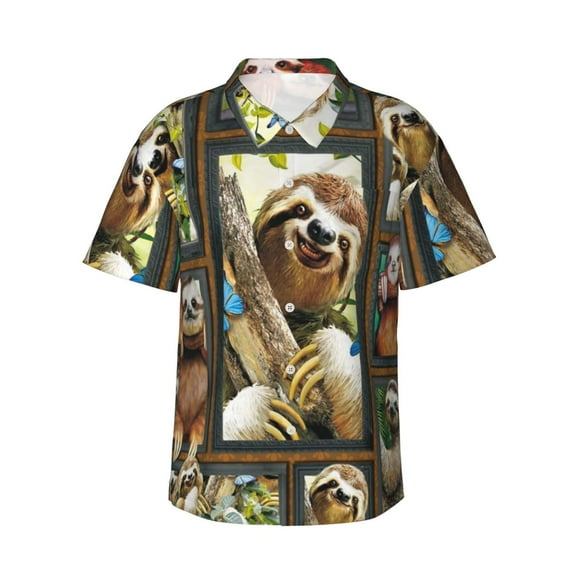 3d Sloth Hawaiian Shirts For Men, Summer Short-Sleeve Relaxed-Fit Button-Down Shirts Large