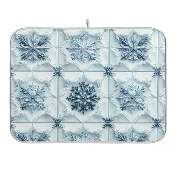 3d Snowflakes Dish Drying Mat 16x18 Absorbent Microfiber Draining Rack Pad for Kitchen Counter Sink